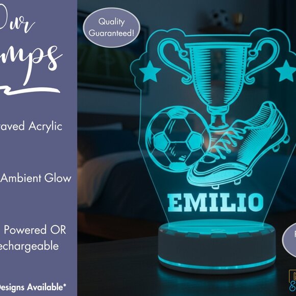 Custom Soccer Night Light – LED Lamp for Boys & Soccer Fans - Picture 3 of 8